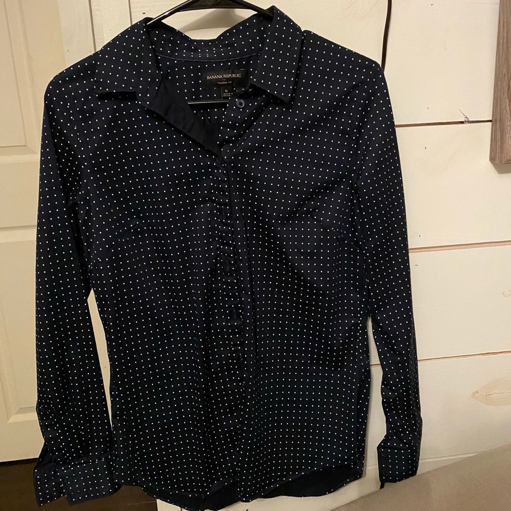 Banana Republic navy polka dot button down shirt